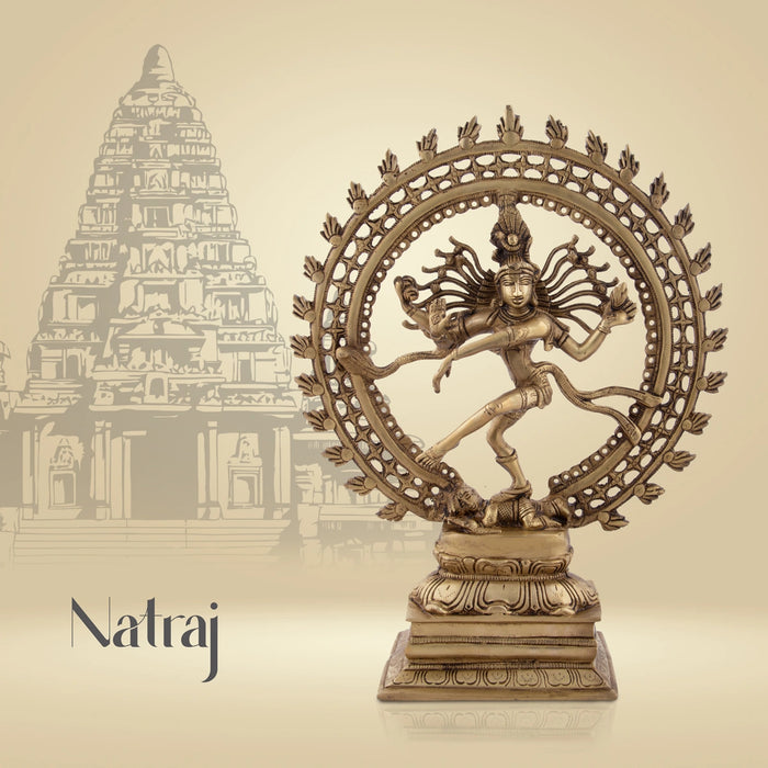 Natrajar Standing On Base Murti - 17 x 14 Inches | Antique Brass Idol / Natraja Murti for Pooja - Brass Murties