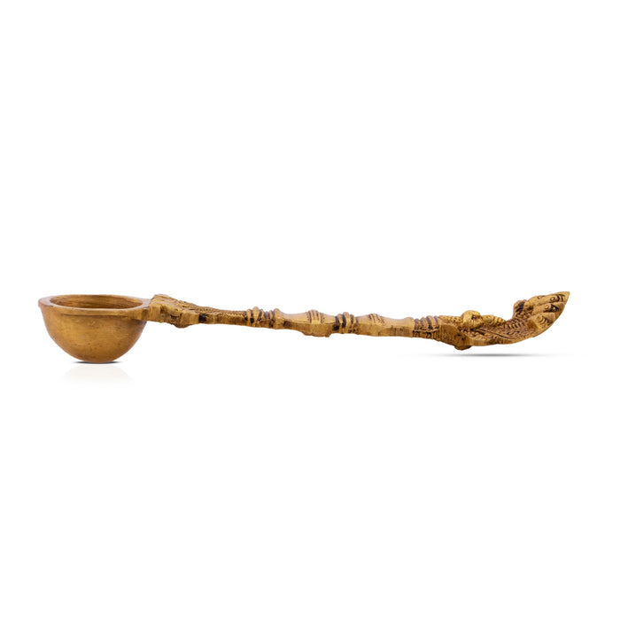 Achmani Spoon - 2 x 8 Inches | Nagam Handle Uddharani / Brass Pooja Spoon for Home - Panchapatra & Uddarani
