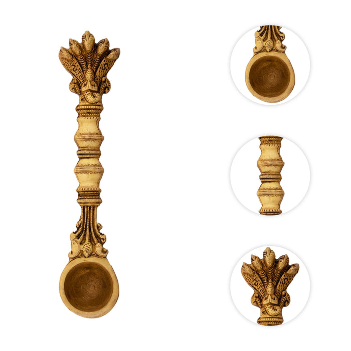 Achmani Spoon - 2 x 8 Inches | Nagam Handle Uddharani / Brass Pooja Spoon for Home - Panchapatra & Uddarani
