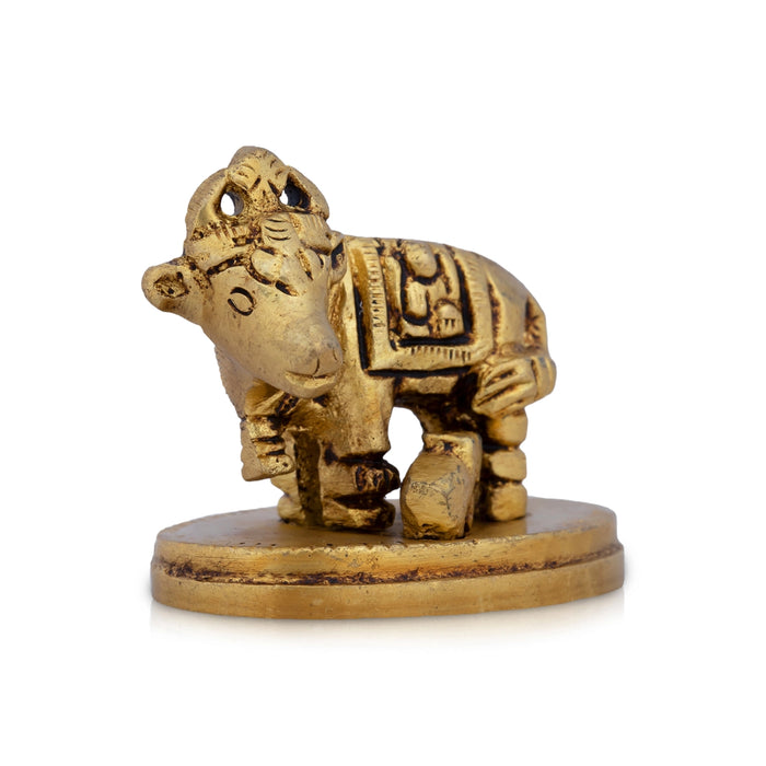 Cow and Calf Idol - 1.5 x 2.75 Inches | Antique Brass Statue/ Kamadhenu Statue for Pooja/ 100 Gms Approx - Table Stand Accessories