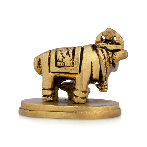 Cow and Calf Idol - 1.5 x 2.75 Inches | Antique Brass Statue/ Kamadhenu Statue for Pooja/ 100 Gms Approx - Table Stand Accessories