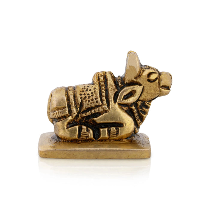 Nandi Statue With Base - 1 x 1.5 Inches | Antique Brass Idol/ Nandhi Statue for Pooja/ 80 Gms Approx