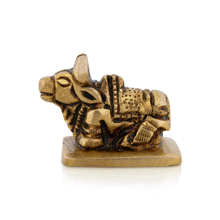 Nandi Statue With Base - 1 x 1.5 Inches | Antique Brass Idol/ Nandhi Statue for Pooja/ 80 Gms Approx