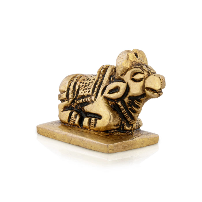 Nandi Statue With Base - 1 x 1.5 Inches | Antique Brass Idol/ Nandhi Statue for Pooja/ 80 Gms Approx