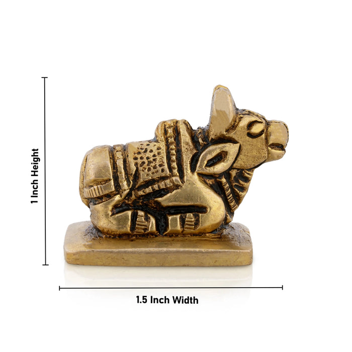 Nandi Statue With Base - 1 x 1.5 Inches | Antique Brass Idol/ Nandhi Statue for Pooja/ 80 Gms Approx