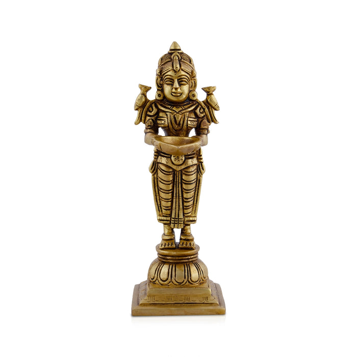 Standing Lady Deepam - 8 x 3 Inches | Antique Brass Vilakku/ Brass Lamp for Pooja/ 1.300 Kgs Approx - Paavai Vilakku / Lady With A Lamp
