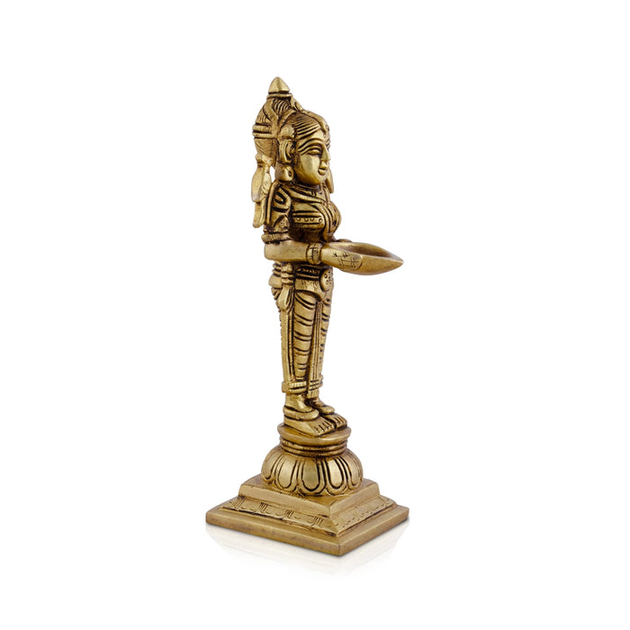 Standing Lady Deepam - 8 x 3 Inches | Antique Brass Vilakku/ Brass Lamp for Pooja/ 1.300 Kgs Approx - Paavai Vilakku / Lady With A Lamp