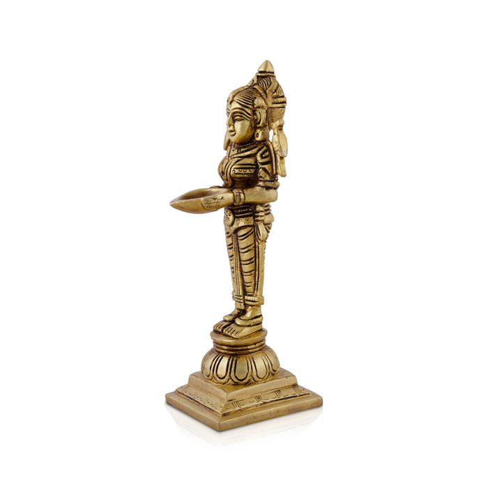 Standing Lady Deepam - 8 x 3 Inches | Antique Brass Vilakku/ Brass Lamp for Pooja/ 1.300 Kgs Approx - Paavai Vilakku / Lady With A Lamp