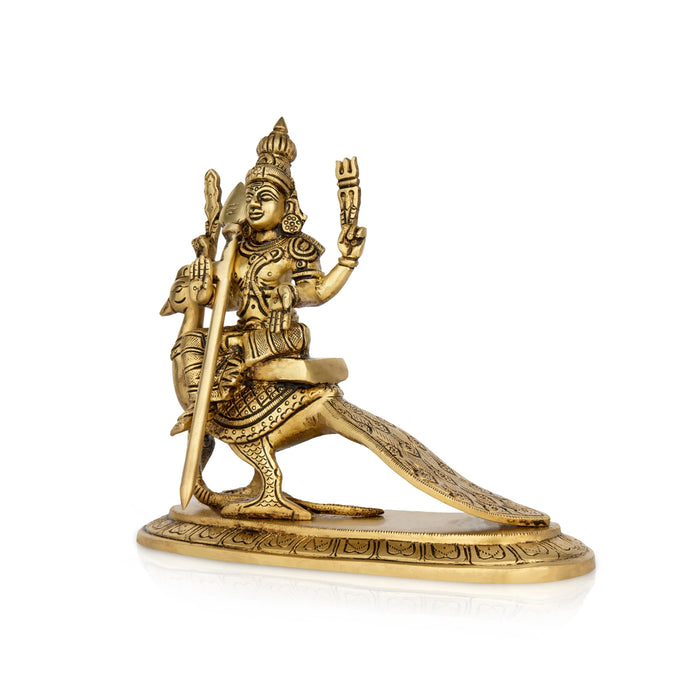Murugan Statue Sitting On Peacock - 10 x 5 Inches | Brass Idol/ Kartikeya Statue With Base for Pooja - Brass Murties