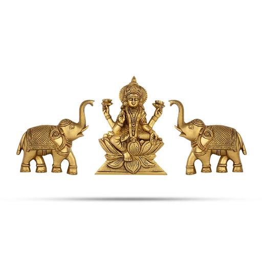 Gajalakshmi Murti & Elephant Statue Wall Hanging Set - 12 x 15 Inches | Antique Brass Wall Hanger for Wall Decor - Wall Hanging
