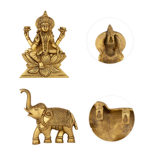 Gajalakshmi Murti & Elephant Statue Wall Hanging Set - 12 x 15 Inches | Antique Brass Wall Hanger for Wall Decor - Wall Hanging