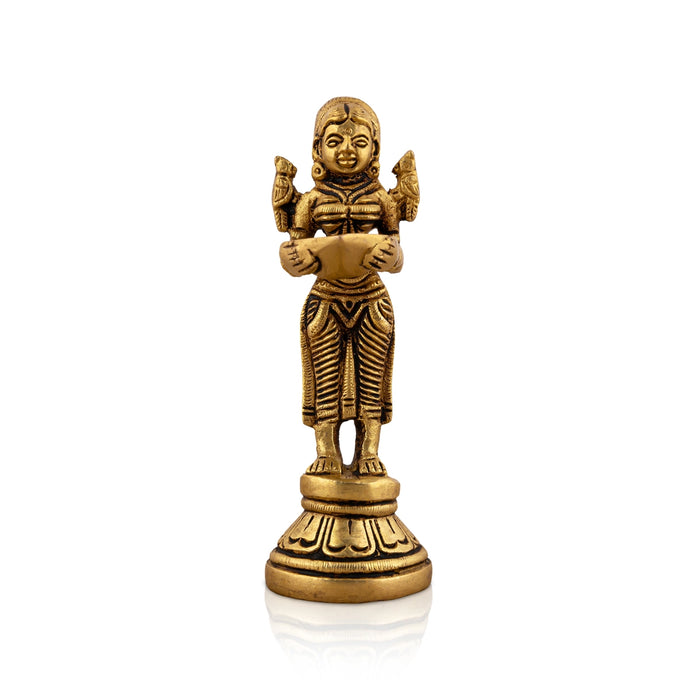 Welcome Lady With Lamp - 5 x 1.75 Inches | Antique Brass Lamp/ Standing Lady With Deepam for Pooja/ 410 Gms - Paavai Vilakku / Lady With A Lamp