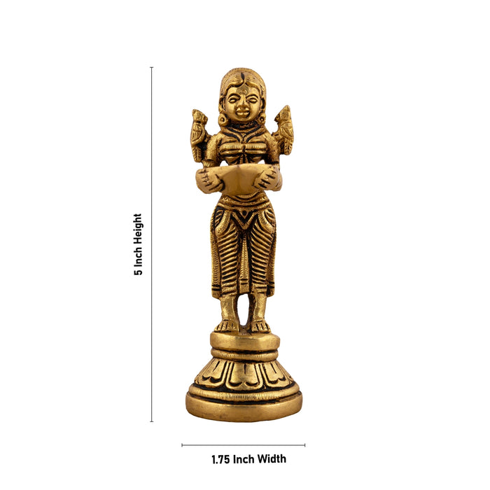 Welcome Lady With Lamp - 5 x 1.75 Inches | Antique Brass Lamp/ Standing Lady With Deepam for Pooja/ 410 Gms - Paavai Vilakku / Lady With A Lamp