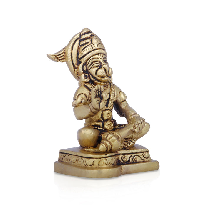 Anjaneya Statue - 3 x 1.75 Inches | Antique Brass Idol/ Sitting Hanuman Statue for Pooja/ 300 Gms Approx - Brass Murties