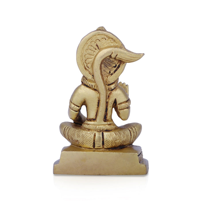 Anjaneya Statue - 3 x 1.75 Inches | Antique Brass Idol/ Sitting Hanuman Statue for Pooja/ 300 Gms Approx - Brass Murties