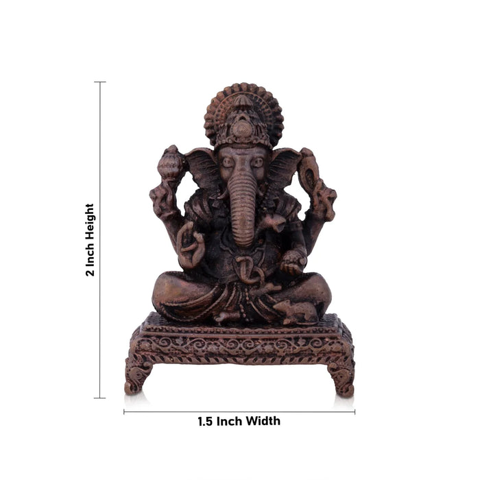 Ganesh Statue Sitting On Chowki - 2 x 1.5 Inches | Copper Vinayaka Idol / Ganesh Idol for Pooja/ 65 Gms Approx