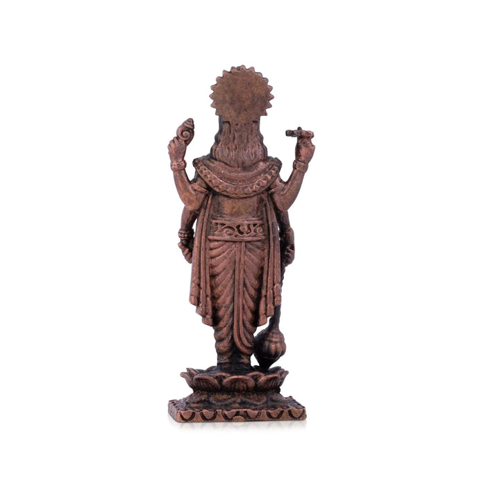 Vishnu Statue - 2.75 x 1 Inches | Copper Idol/ Vishnu Statue Standing On Lotus for Pooja/ 195 Gms Approx