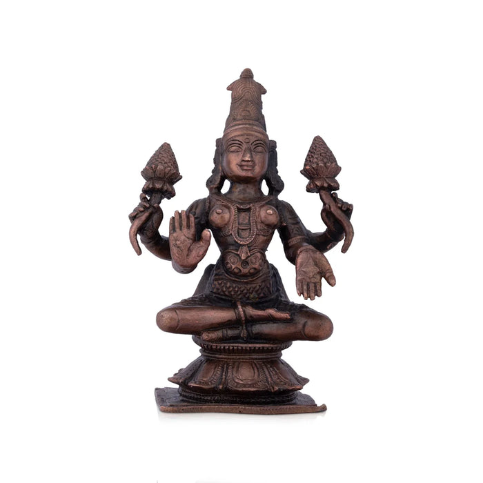 Laxmi Devi Statue - 5 x 3 Inches | Lakshmi Statue / Copper Idol/ Maha Laxmi Idol for Pooja/ 575 Gms Approx