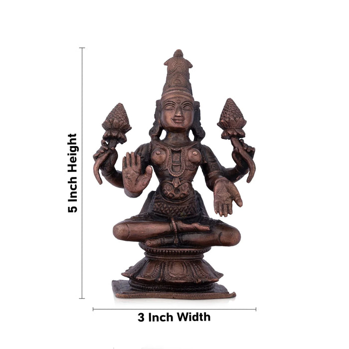 Laxmi Devi Statue - 5 x 3 Inches | Lakshmi Statue / Copper Idol/ Maha Laxmi Idol for Pooja/ 575 Gms Approx