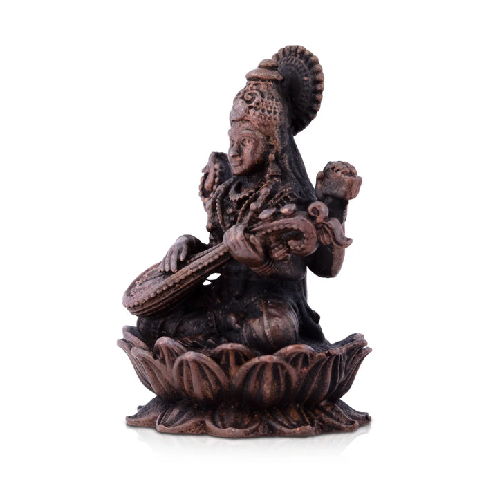 Saraswati Devi Statue - 2.5 x 2 Inches | Saraswati Statue Sitting On Lotus / Copper Idol/ Saraswathi Idol for Pooja/ 70 Gms Approx