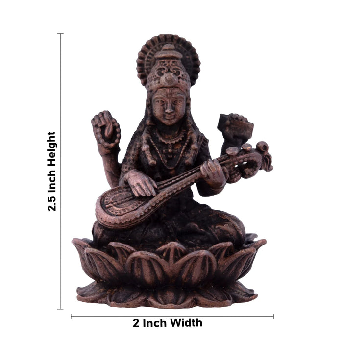 Saraswati Devi Statue - 2.5 x 2 Inches | Saraswati Statue Sitting On Lotus / Copper Idol/ Saraswathi Idol for Pooja/ 70 Gms Approx