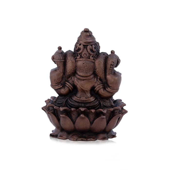 Ganesh Murti - 2.5 x 1.5 Inches | Copper Idol / Ganesh Statue Sitting On Lotus for Pooja/ 190 Gms Approx
