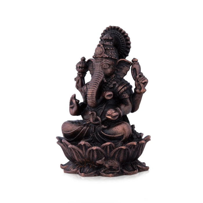 Ganesh Murti - 2 x 1.25 Inches | Copper Idol / Ganesh Statue Sitting On Lotus for Pooja/ 70 Gms Approx