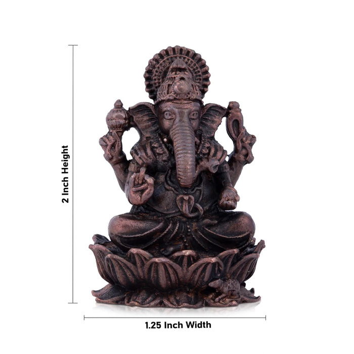 Ganesh Murti - 2 x 1.25 Inches | Copper Idol / Ganesh Statue Sitting On Lotus for Pooja/ 70 Gms Approx