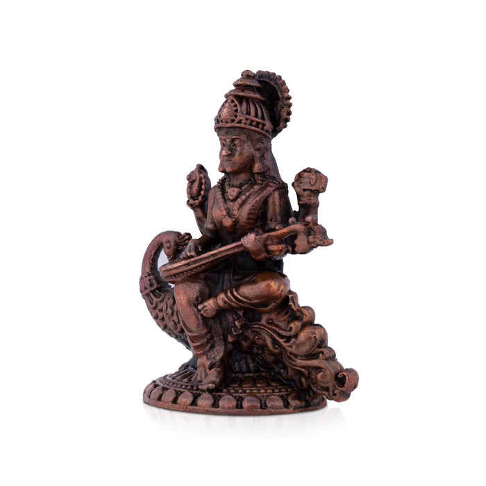 Saraswati Devi Statue - 3 x 2 Inches | Saraswati Statue Sitting On Swan / Copper Idol/ Saraswathi Idol for Pooja/ 115 Gms Approx