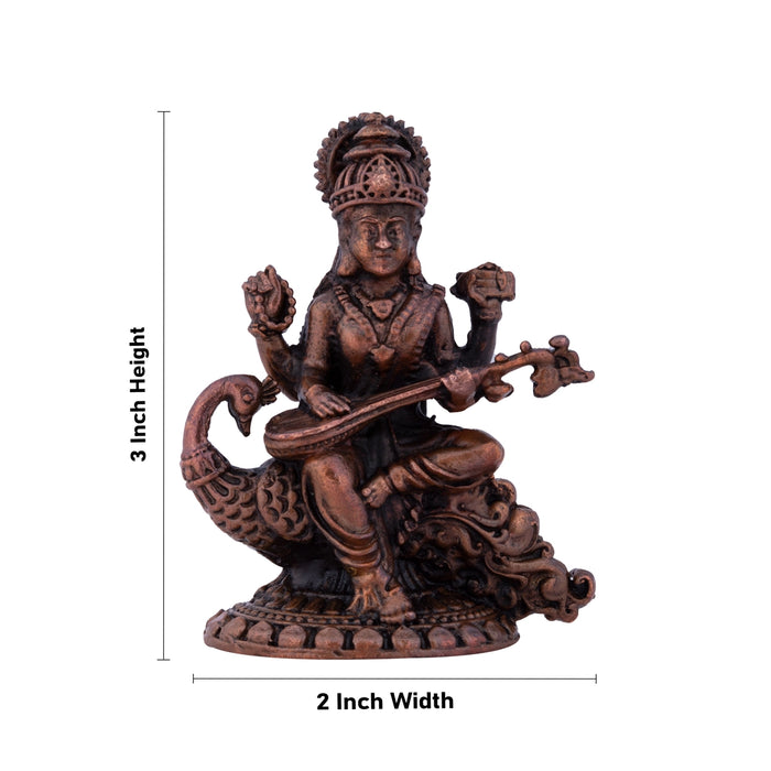 Saraswati Devi Statue - 3 x 2 Inches | Saraswati Statue Sitting On Swan / Copper Idol/ Saraswathi Idol for Pooja/ 115 Gms Approx - Copper Murties