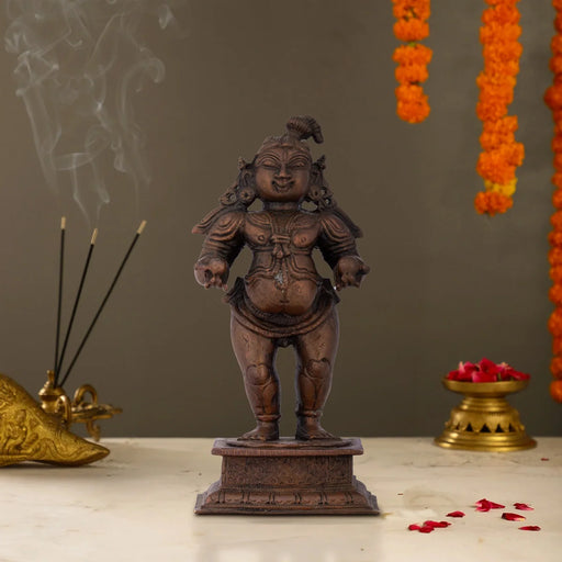 Krishnan Statue - 4.5 x 2 Inches | Copper idol/ Krishna Statue Standing With Laddu Idol for Pooja/ 445 Gms Approx - Copper Murties