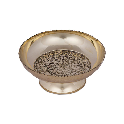 Brass Bowl With Stand - 2 x 4.25 Inches | Phaldar Design Brass Cup/ Pooja Cup for Home/ 195 Gms Approx - Bowls