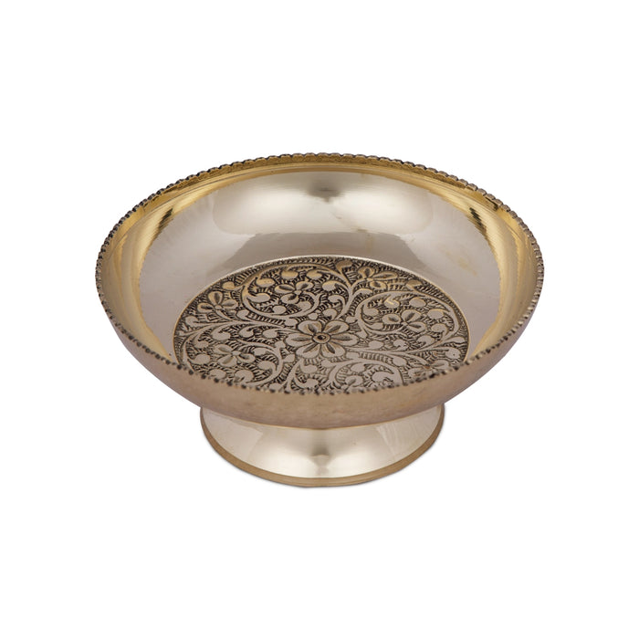 Brass Bowl With Stand - 2 x 4.5 Inches | Brass Cup/ Pooja Cup for Home/ 190 Gms Approx - Bowls