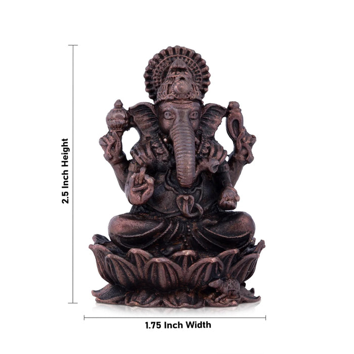 Ganesh Murti - 2.5 x 1.75 Inches | Copper Idol / Ganesh Statue Sitting On Lotus for Pooja/ 130 Gms Approx