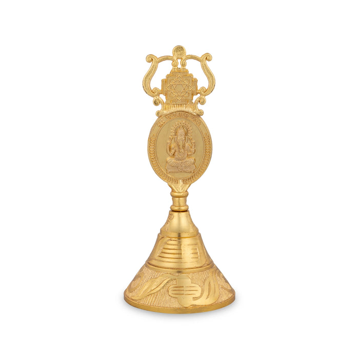 Hand Bell With Kuber Lakshmi & Ganesh Design Handle - 5.5 x 2.5 Inches | Zinc Ghanti/ Pooja Bell for Home - Pooja Bells