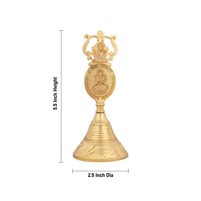 Hand Bell With Kuber Lakshmi & Ganesh Design Handle - 5.5 x 2.5 Inches | Zinc Ghanti/ Pooja Bell for Home - Pooja Bells