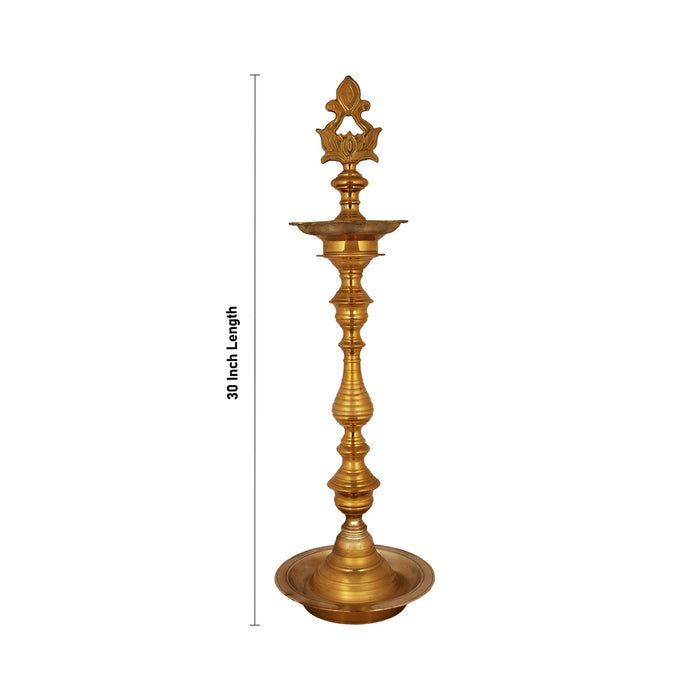 Plain Kuthu Vilakku - 50 x 12 Inches | Brass Vilakku / Lotus Pirai Kuthu Vilakku / Deepam for Pooja - Kuthuvilakku