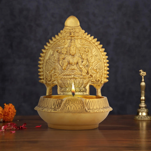 Gajalakshmi Kubera Vilakku - 5.5 x 3.75 Inches | Brass Lamp/ Kubera Lakshmi Vilakku for Pooja/ 375 Gms Approx - Deity Lamps