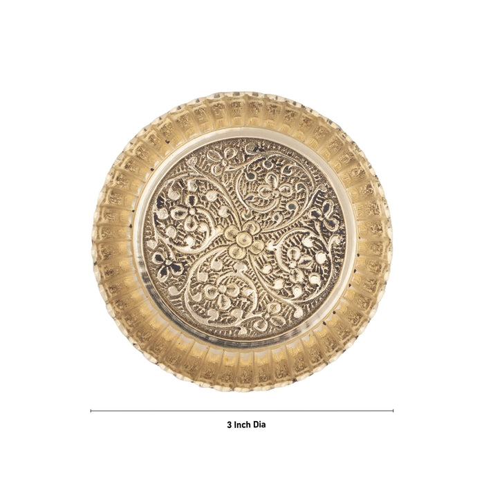Small Brass Plate - 3 Inches | Pheldar Design Brass Thali/ Pooja Plate for Home/ 50 Gms Approx - Pooja Plate & Tray