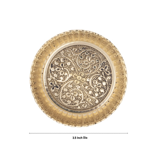 Small Brass Plate - 3.5 Inches | Pheldar Design Brass Thali/ Pooja Plate for Home/ 75 Gms Approx - Pooja Plate & Tray