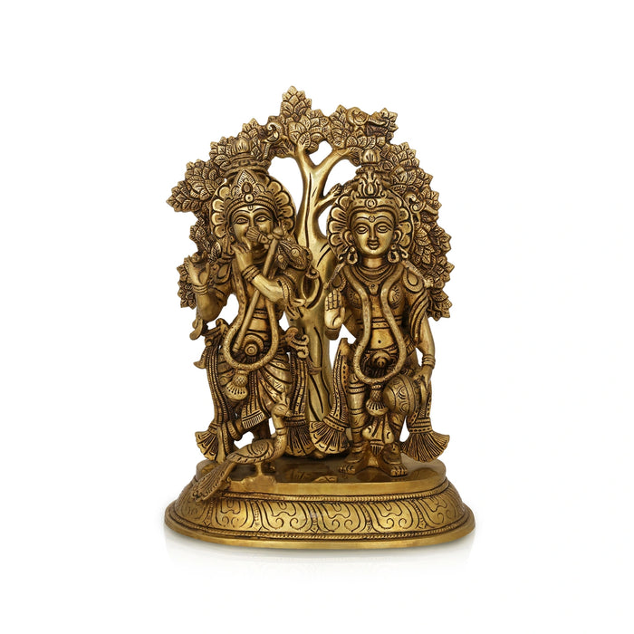 Tree Radha Krishna Murti - 14 x 9 Inches | Antique Brass Statue / Radha Krishna Idol for Pooja - Brass Murties