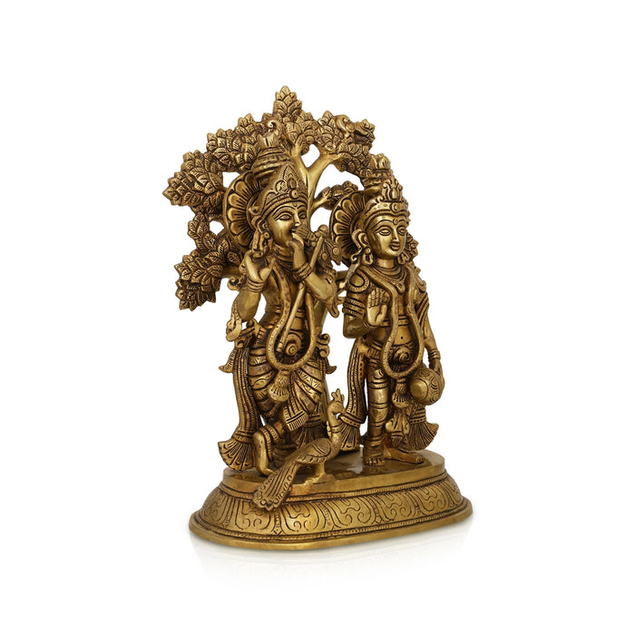 Tree Radha Krishna Murti - 14 x 9 Inches | Antique Brass Statue / Radha Krishna Idol for Pooja - Brass Murties