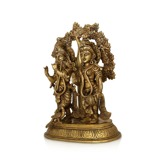 Tree Radha Krishna Murti - 14 x 9 Inches | Antique Brass Statue / Radha Krishna Idol for Pooja - Brass Murties
