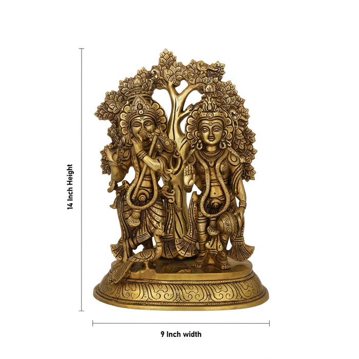 Tree Radha Krishna Murti - 14 x 9 Inches | Antique Brass Statue / Radha Krishna Idol for Pooja - Brass Murties