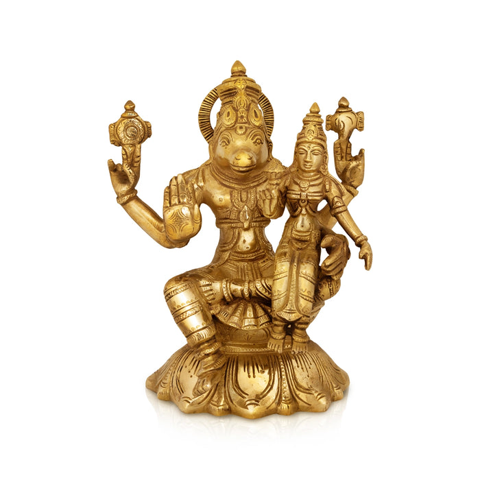 Lakshmi Hayagriva sitting on Base Murti - 9 x 7.5 Inches | Antique Brass Statue/ Lakshmi Hayagrivar Idol for Pooja - Brass Murties