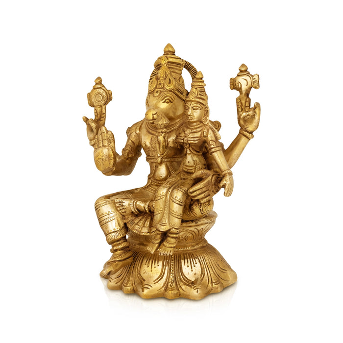 Lakshmi Hayagriva sitting on Base Murti - 9 x 7.5 Inches | Antique Brass Statue/ Lakshmi Hayagrivar Idol for Pooja - Brass Murties