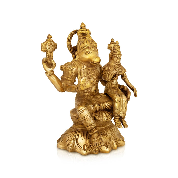Lakshmi Hayagriva sitting on Base Murti - 9 x 7.5 Inches | Antique Brass Statue/ Lakshmi Hayagrivar Idol for Pooja - Brass Murties
