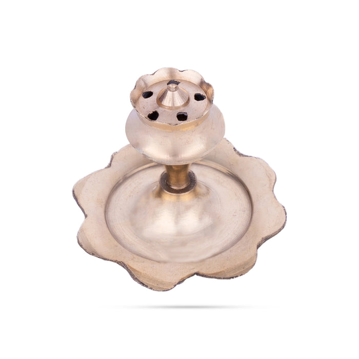 Incense Holder - 1.5 x 5 Inches | Brass Agarbatti Stand/ Lotus Design Incense Burner for Pooja/ 20 Gms Approx - Agarbathi Stand