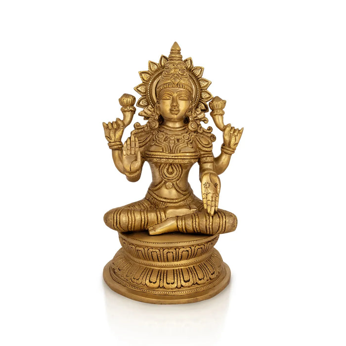 Lakshmi Sitting on Round Base Murti- 11 x 9 Inches | Antique Brass Idol/ Maha Lakshmi Statue/ Decor For Home & Pooja - Brass Murties