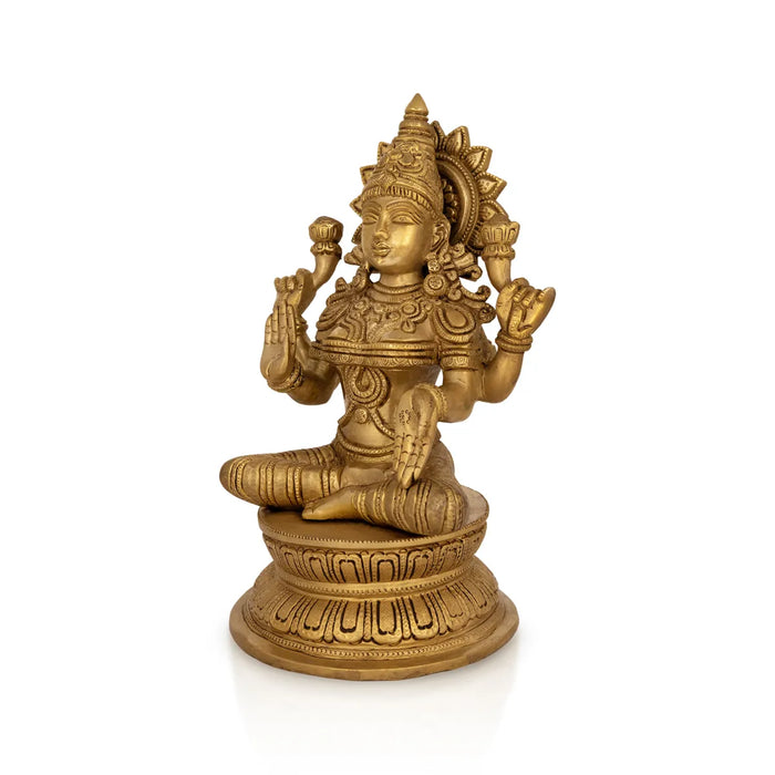 Lakshmi Sitting on Round Base Murti- 11 x 9 Inches | Antique Brass Idol/ Maha Lakshmi Statue/ Decor For Home & Pooja - Brass Murties